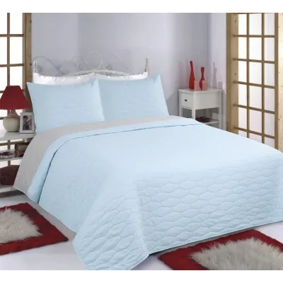 ΚΟΥΒΕΡΛΙ σετ (240cm x 260cm   2 x 50cm x 70cm) RUBY sky blue/ grey