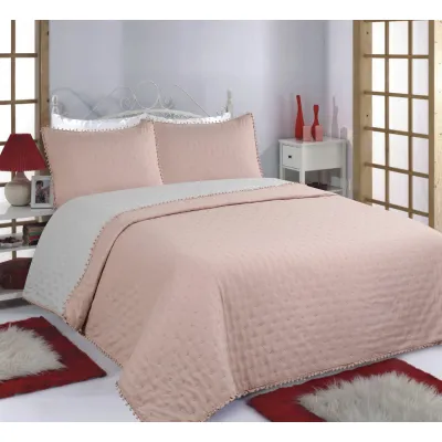 ΚΟΥΒΕΡΛΙ σετ (220cm x 240cm  2x50cm x 70cm) PON-PON pink/grey