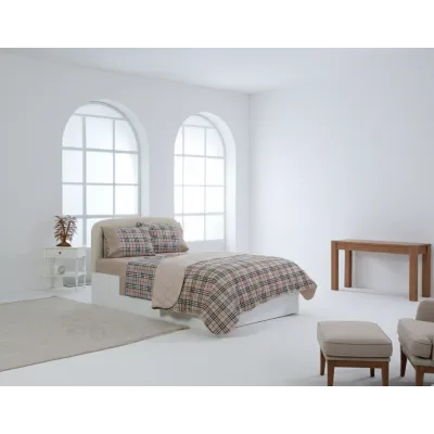 Μονό βαμβακερό κουβερλί (160cm x 220cm) καρρώ καφέ