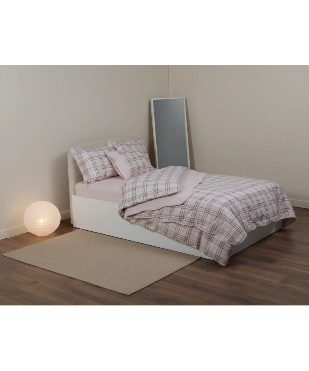 Σετ σεντόνια βαμβακερά ( 180cm x 260cm) καρρώ ρόζ 
