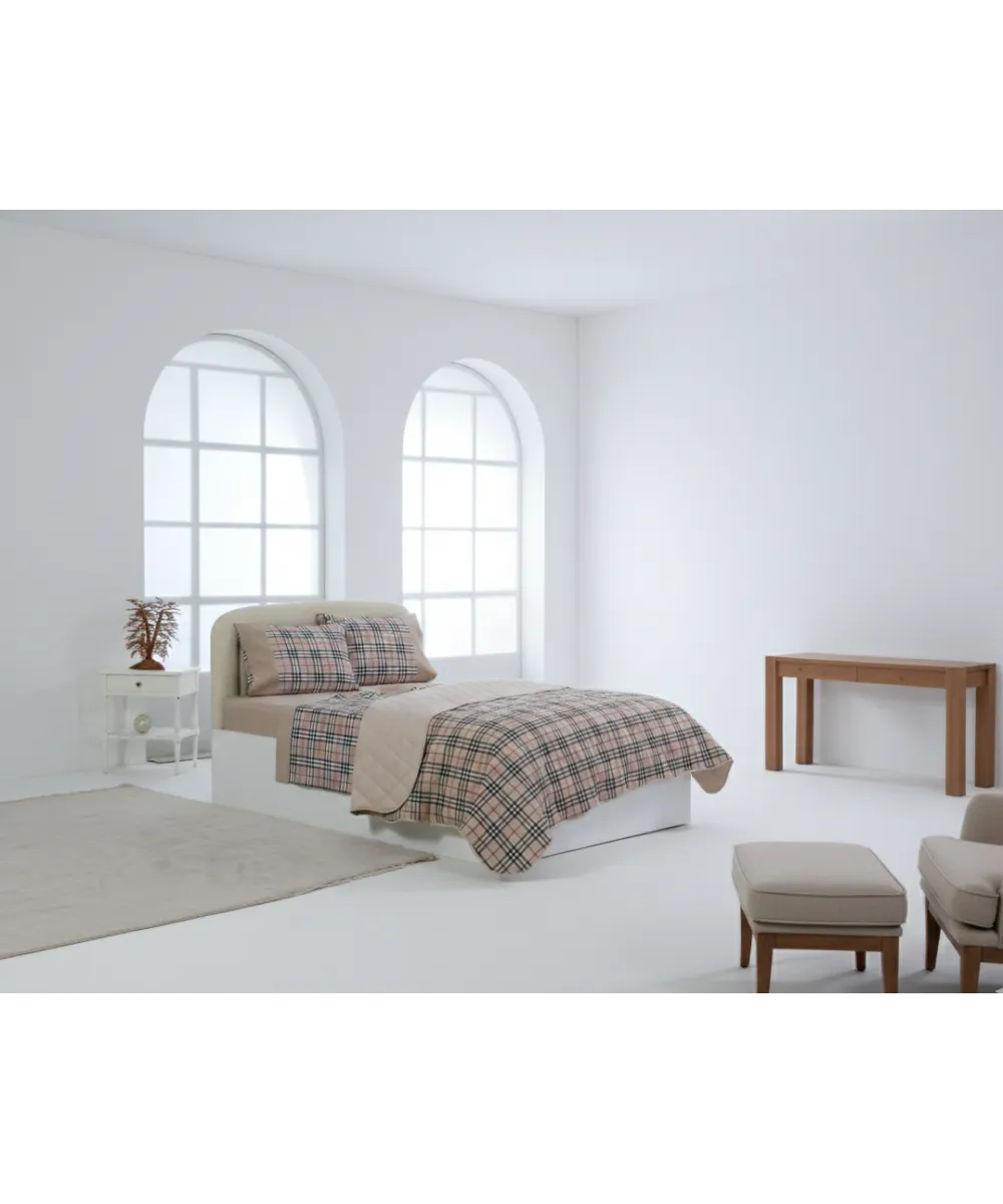 Σετ σεντόνια βαμβακερά ( 180cm x 260cm) καρρώ καφέ