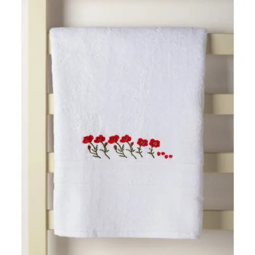 Πετσέτα Προσώπου ( 50cm x 100cm ) Λευκό με Κόκκινο Λουλούδι