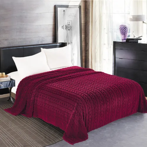 Κουβέρτα fleece braid (160cm x 220cm) μπορντώ