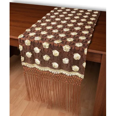 Τούλινη καρέ τραβέρσα 264-17 (50cm x 200cm) καφέ
