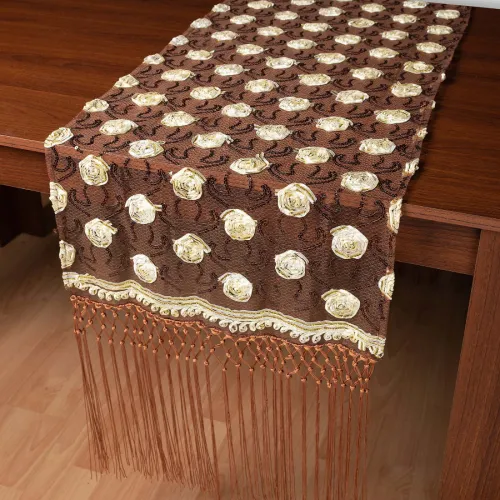 Τούλινη καρέ τραβέρσα 264-17 (50cm x 200cm) καφέ