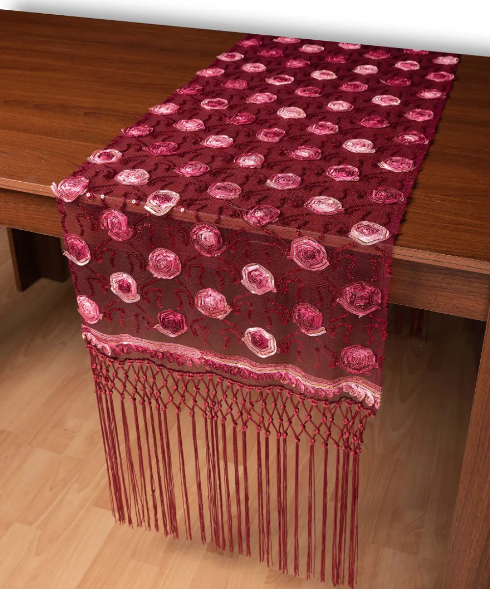Τούλινη καρέ τραβέρσα 264-17 (50cm x 200cm) μπορντώ 