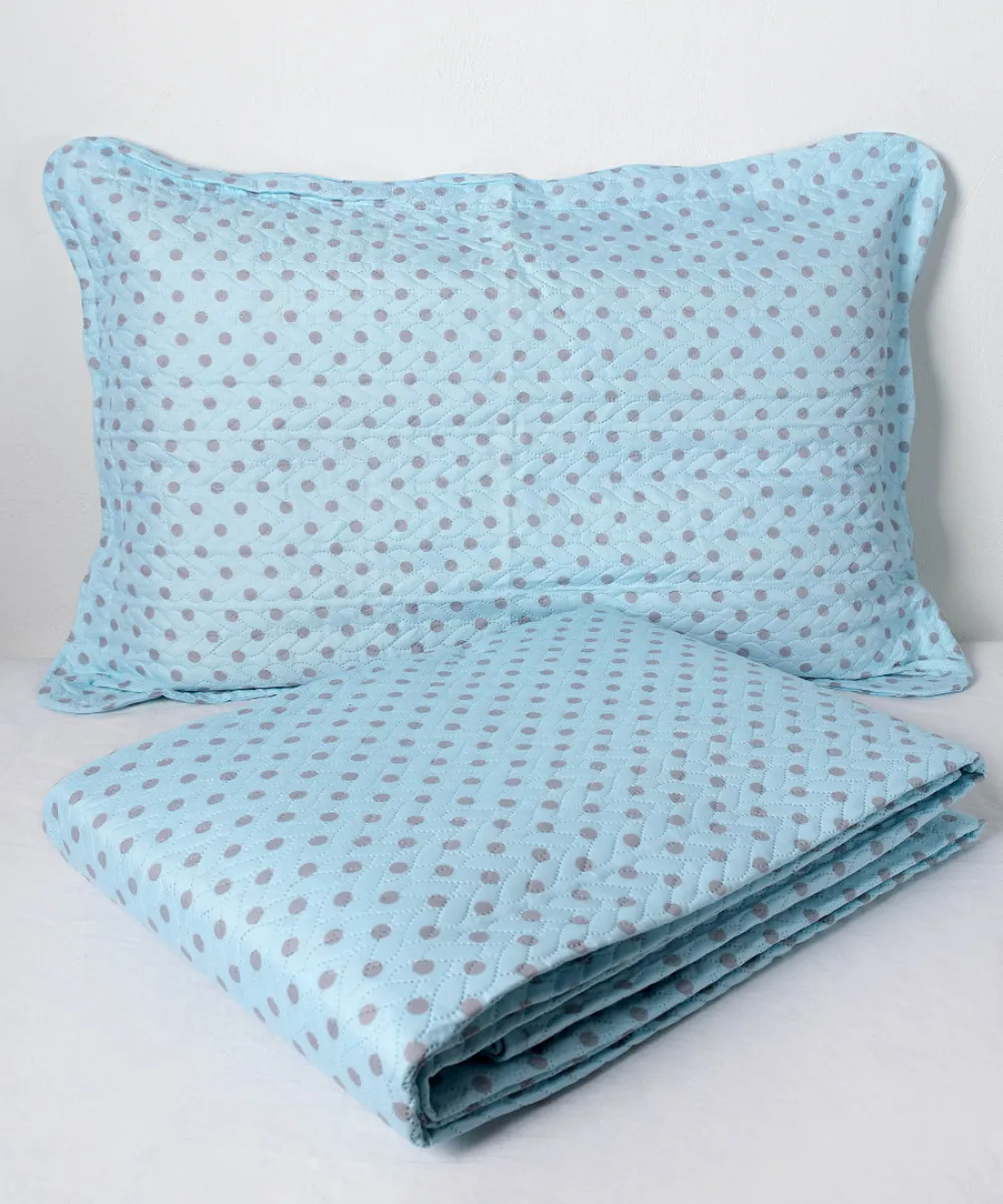 ΚΟΥΒΕΡΛΙ σετ (220cm x 240cm 2 x 50cm x 70cm) dot siel ΚΟΥΒΕΡΛΙ σετ (220cm x 240cm 2 x 50cm x 70cm) dot siel