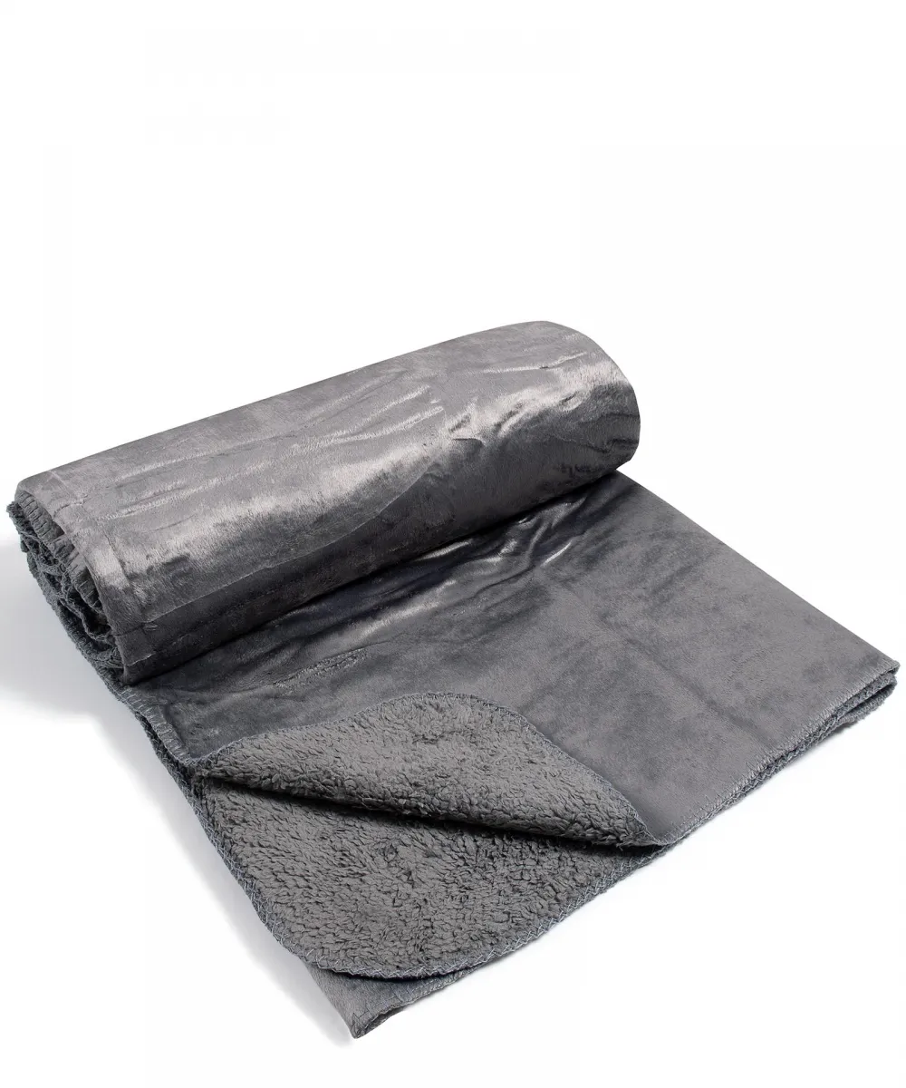 κουβέρτα velvet fleece με sherpa (170cm x 220cm) γκρί