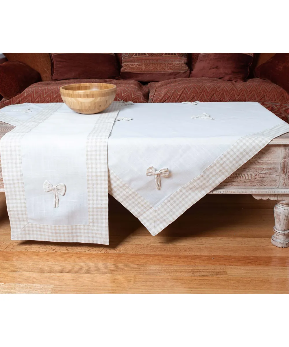 τραπεζοκαρέ (140cm x 140cm) bow ivory/καφέ τραπεζοκαρέ (140cm x 140cm) bow ivory/καφέ