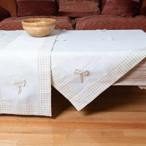 τραπεζοκαρέ (140cm x 140cm) bow ivory/καφέ