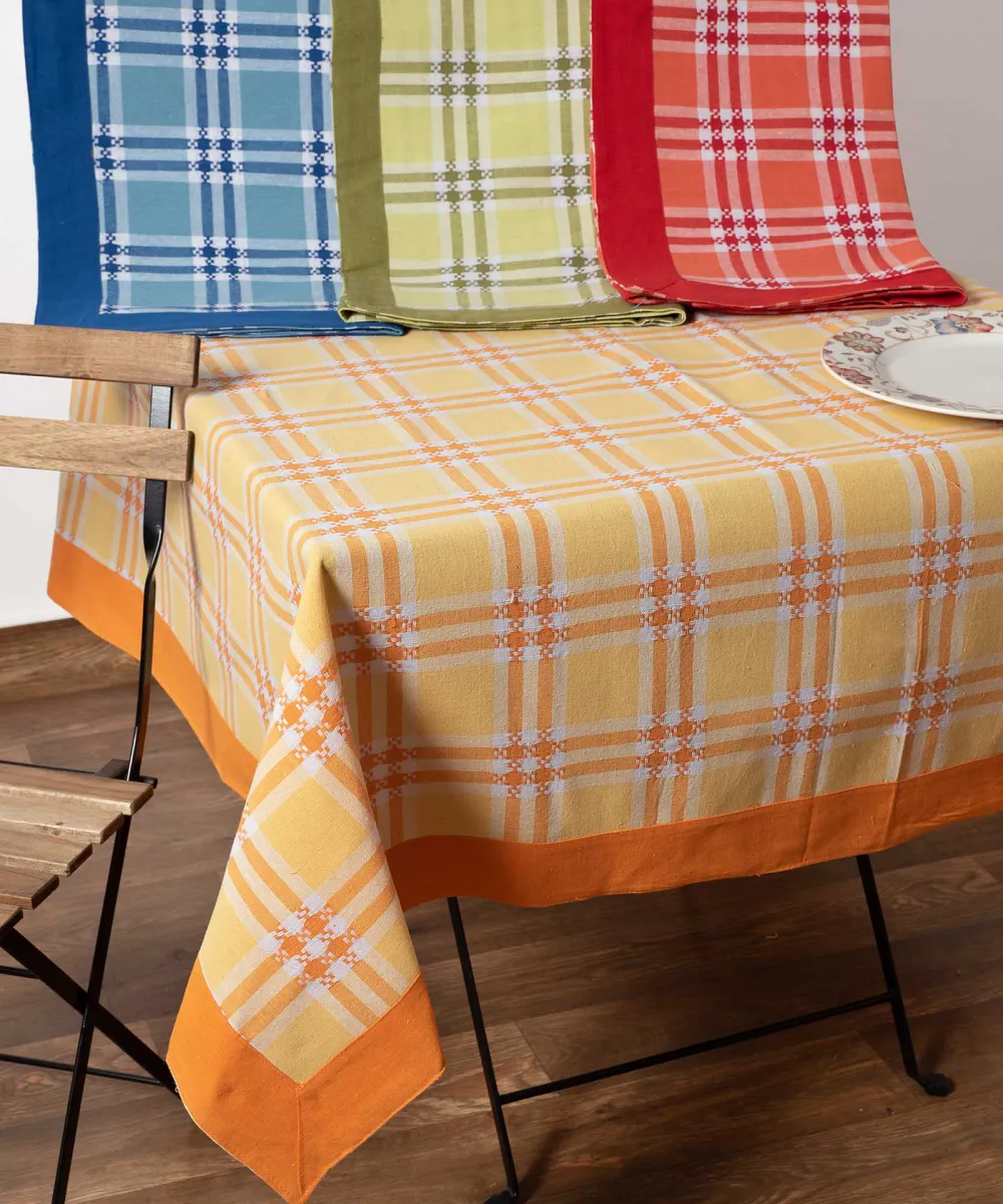 τραπεζομάντηλα ( 140cm x 180cm) moda λευκό καρό πορτοκαλί