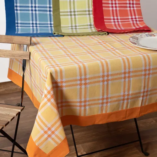 τραπεζομάντηλα ( 140cm x 180cm) moda λευκό καρό πορτοκαλί 