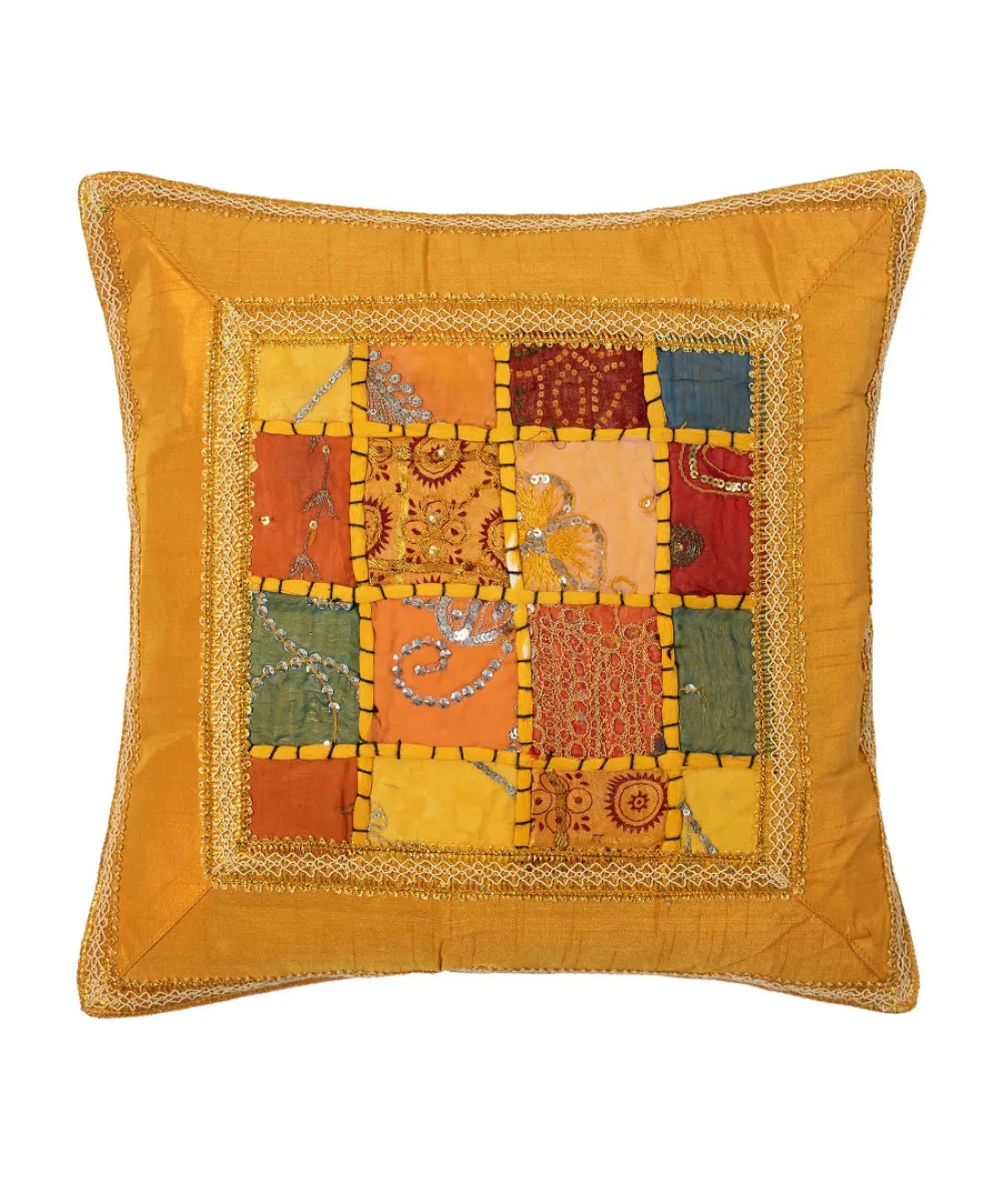 Μαξιλαροθήκη antic με φάσα (45cm x 45cm) κίτρινο σκούρο