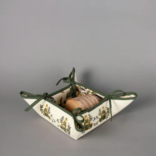 Βαμβακερή ψωμιέρα με στάμπα (35cm x 35cm) μπουκάλι εκρού